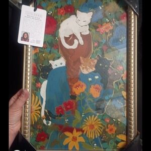 NWT NEW Sapna Shah Cat Art Framed Print